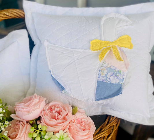 A Gnome on the Roam - Porch Goose Pillow Upcycled Vintage Quilt Cottage decor