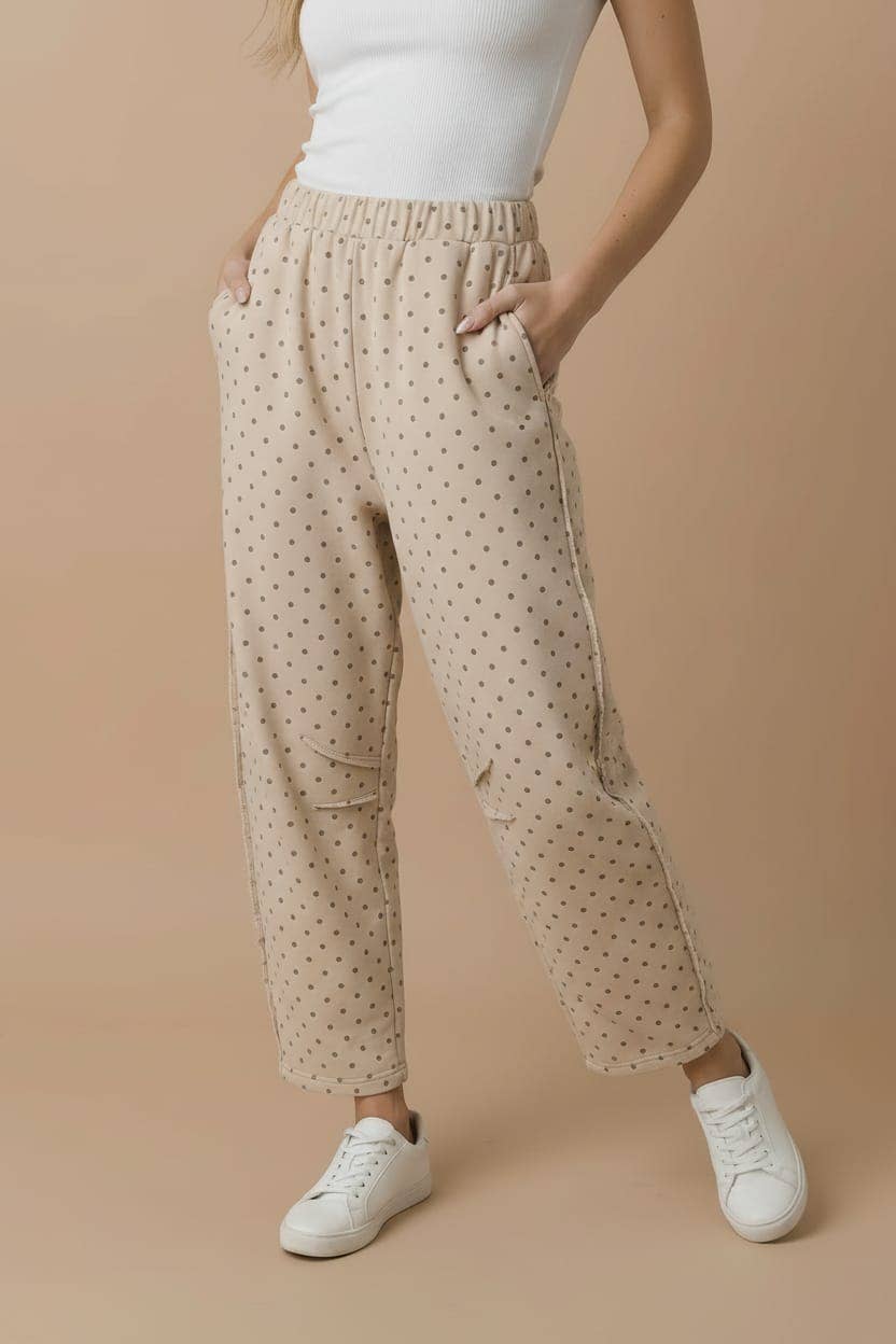 Haptics - Elastic Waist Polka Dot Barrel Pants