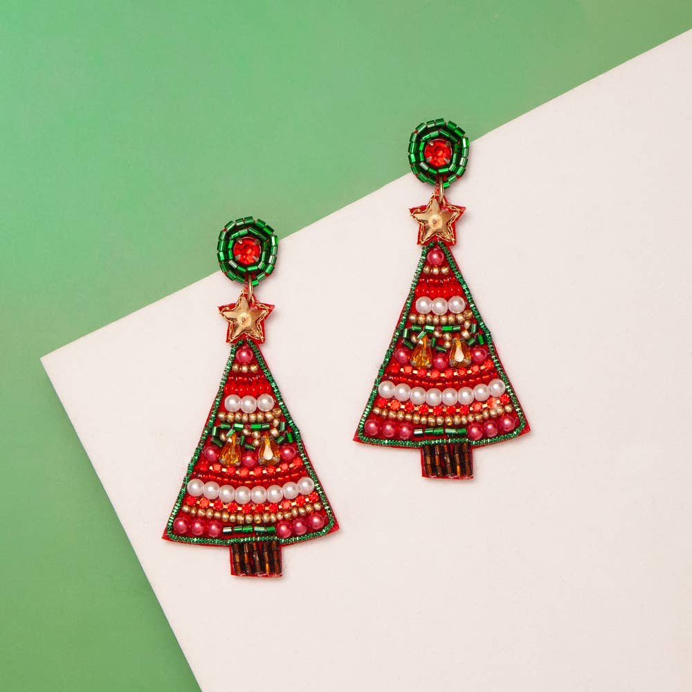 SP Sophia Collection - Beaded Christmas Tree Earrings