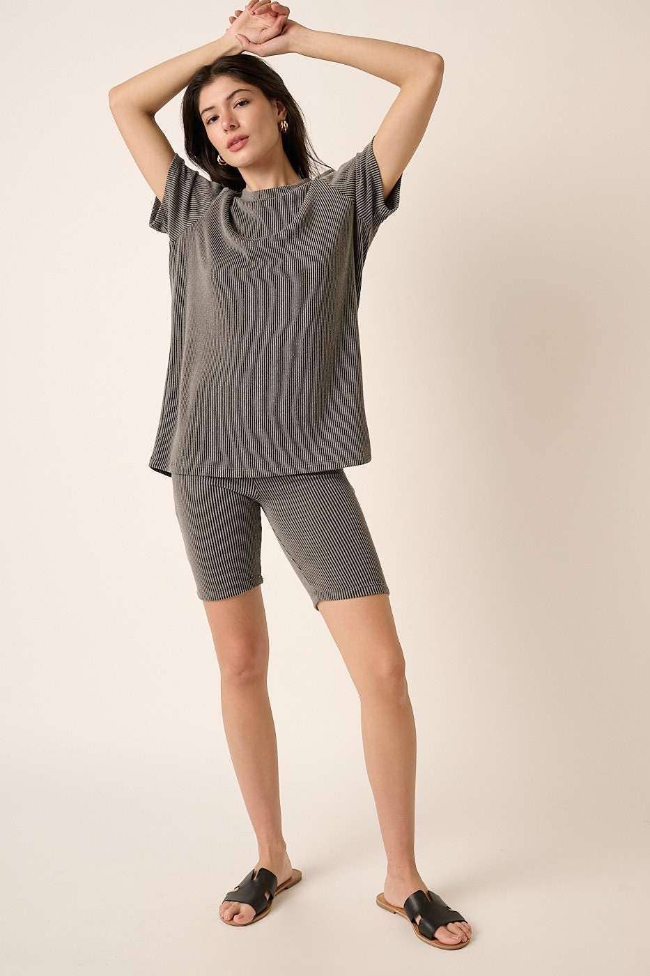 mittoshop - SET10471-RIB KNIT T-SHIRT AND BIKER SHORT SET