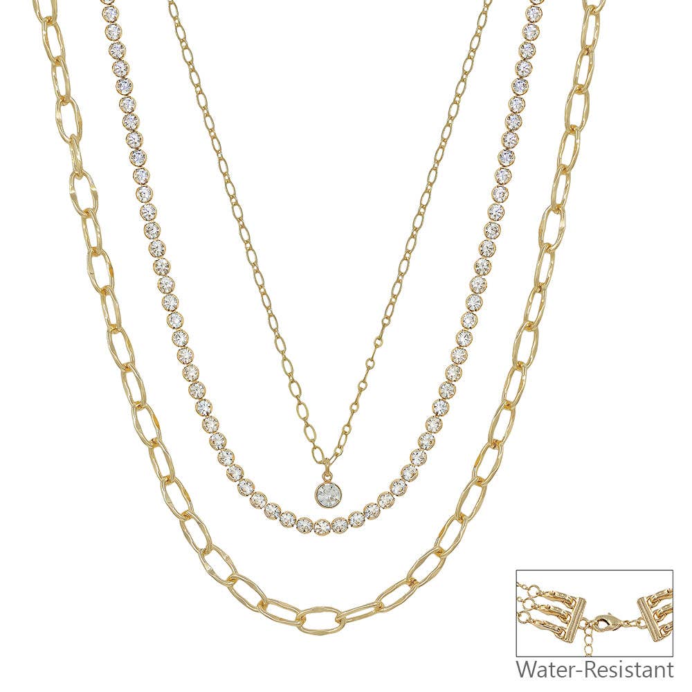 What's Hot - Water Resistant 3 Layer Multi Stone Crystal Pendant 16"-18" Necklace