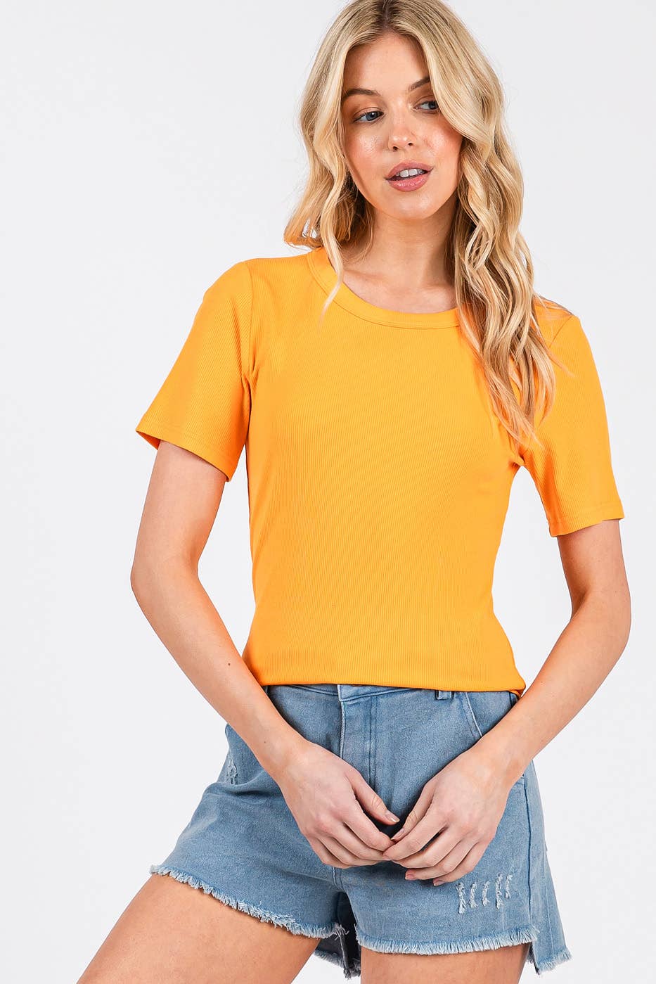 RIBBED ROUND NECK SHORT SLEEVE BASIC CLASSIC TEE