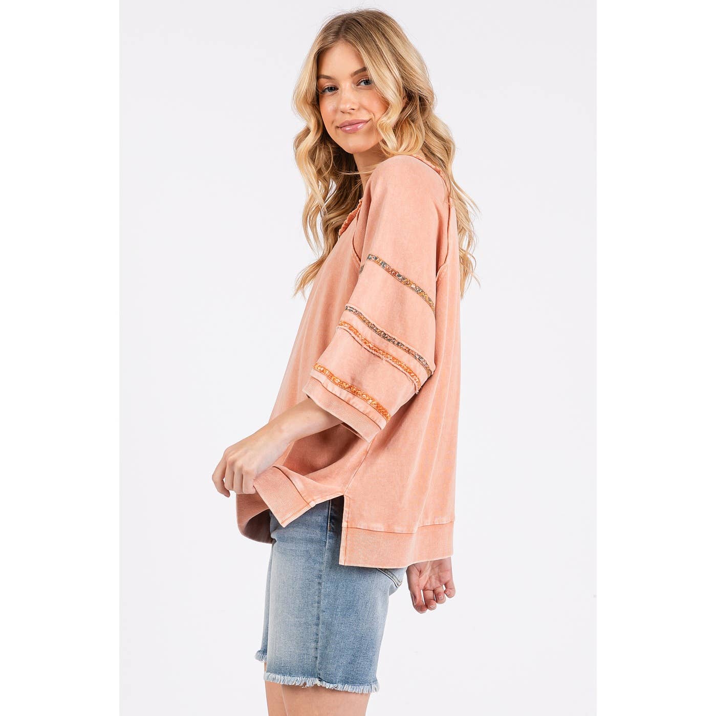 CONTRAST TRIM MINERAL WASH FRENCH TERRY TOP