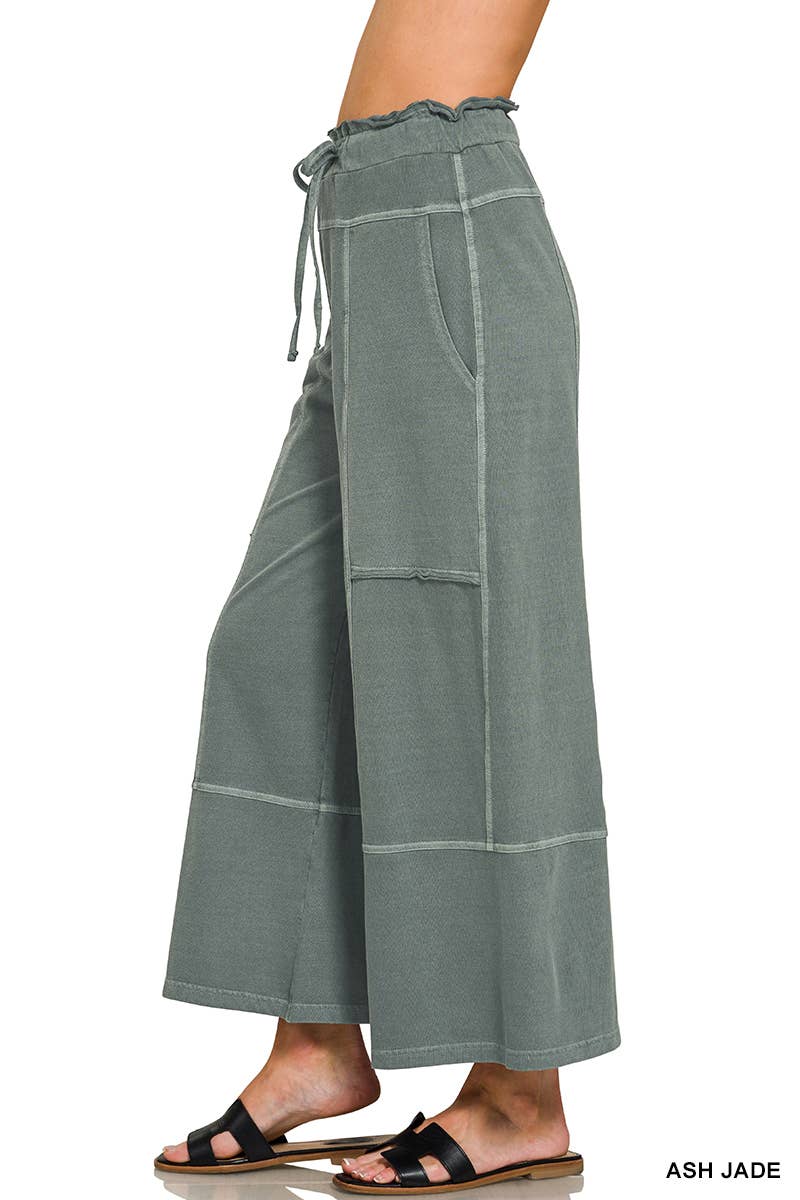 Vanilla Monkey - French Terry Washed Exposed-seam Wide Leg Pants