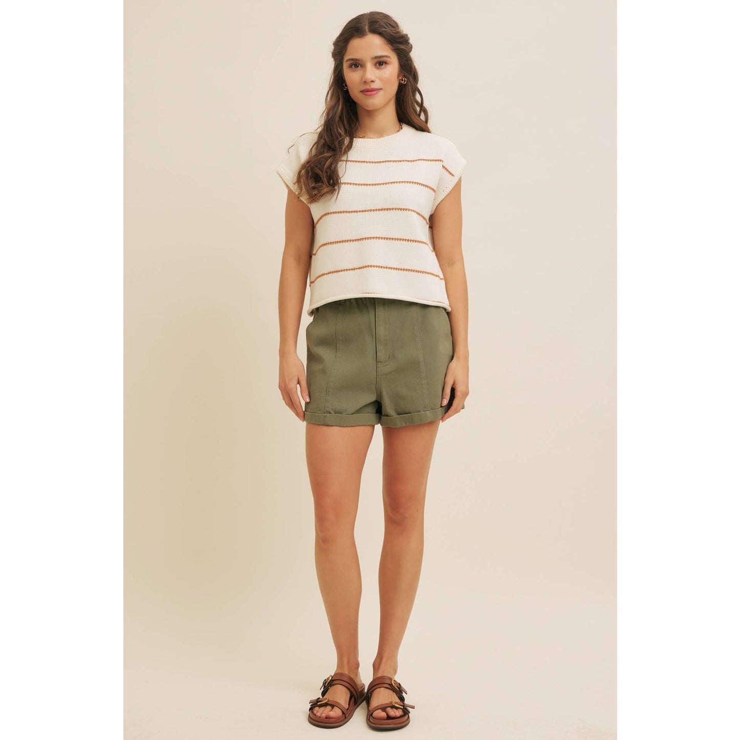 STITCH DETAILED STRIPE SWEATER TOP
