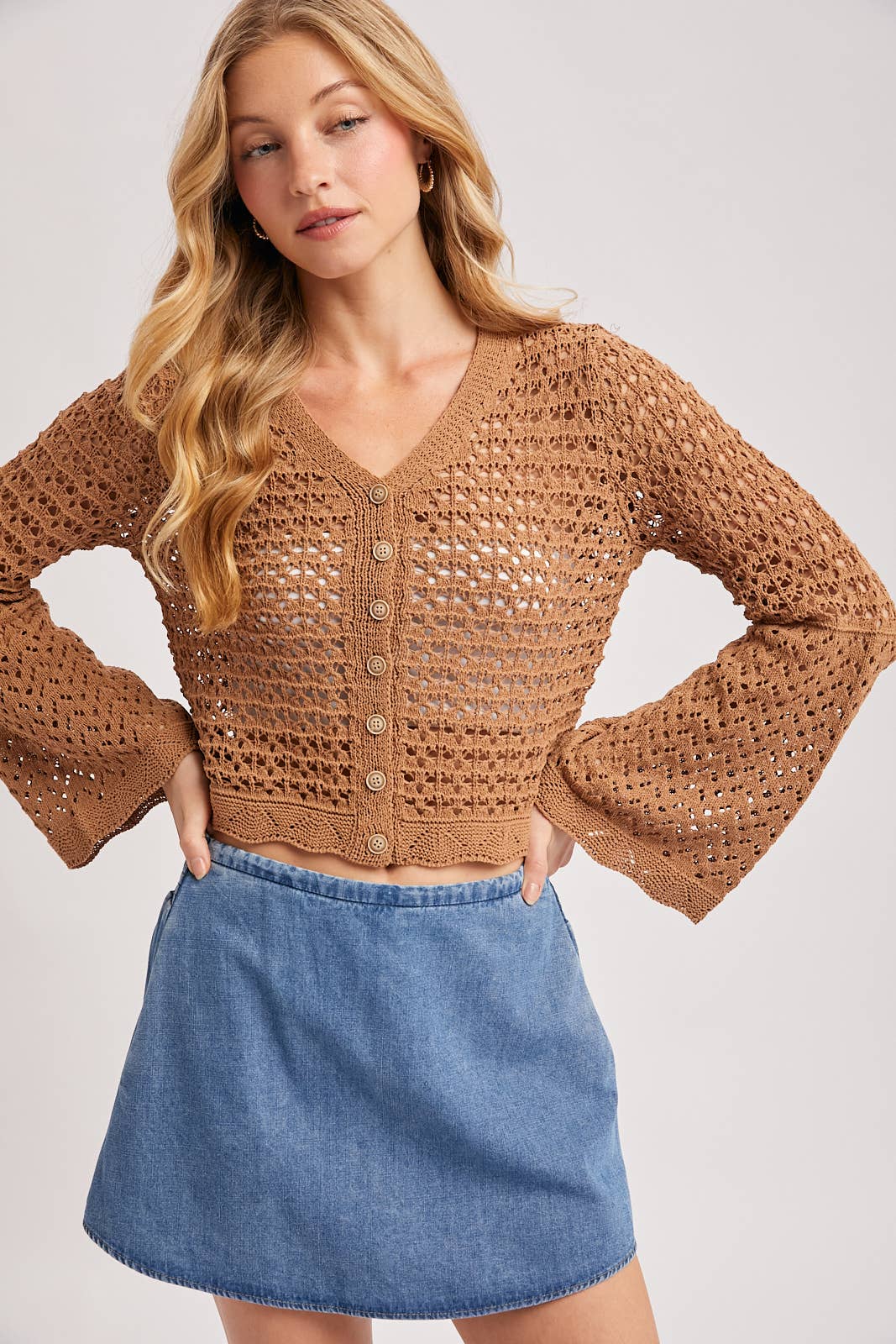 Bluivy - BUTTON DOWN OPEN-KNIT CROCHET CARDIGAN