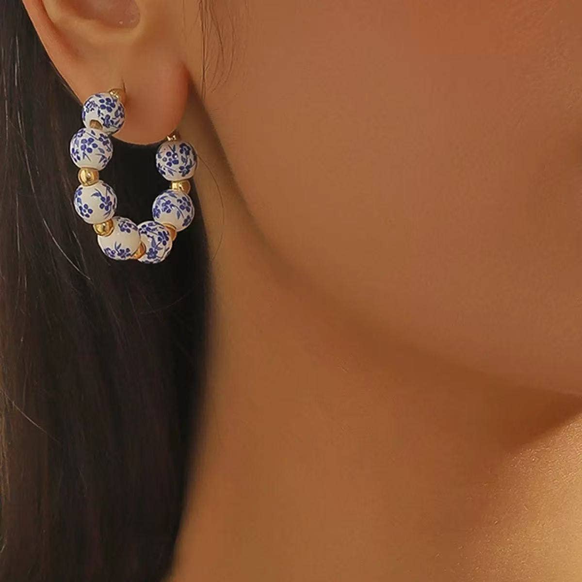 Purple Myrtle - Chinoiserie Hoop Earrings for Women. Elegant Hoop Earrings