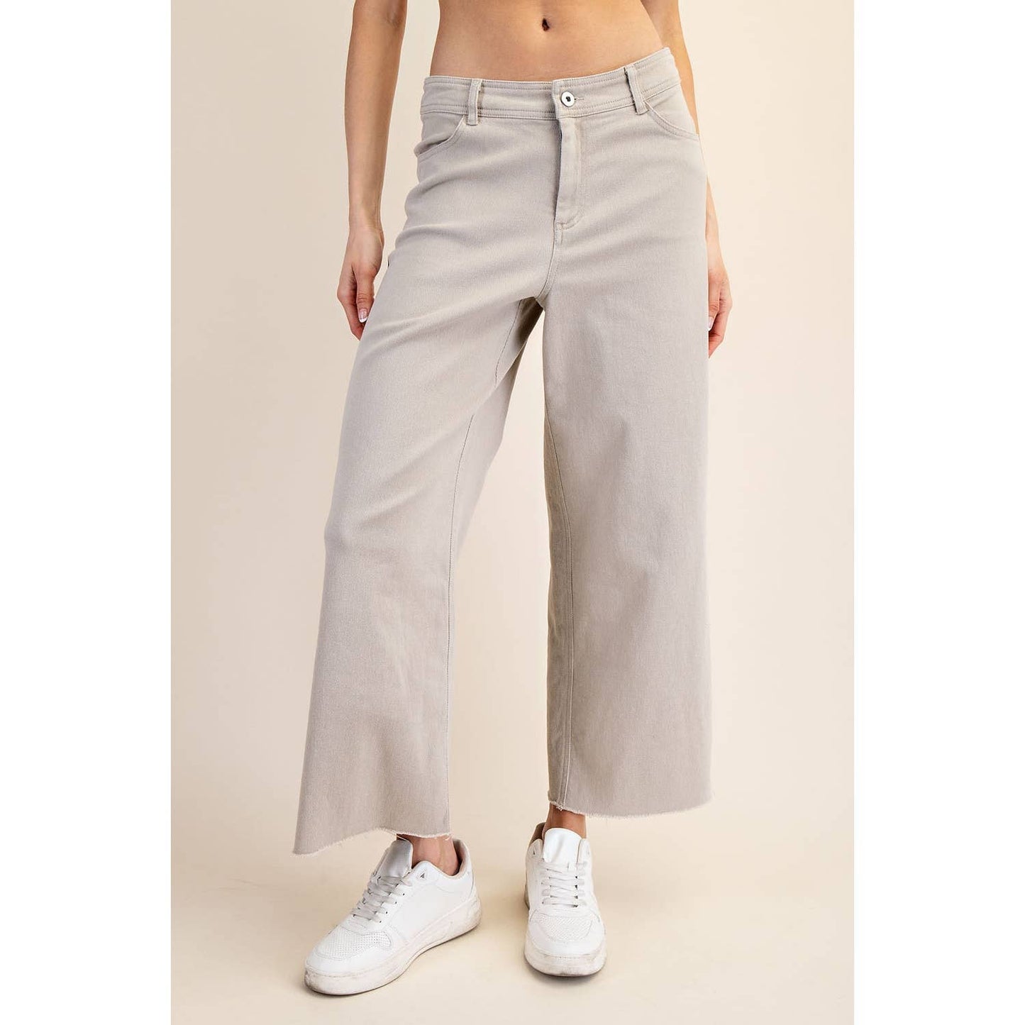 COTTON TWILL WIDE LEG ANKLE PANT