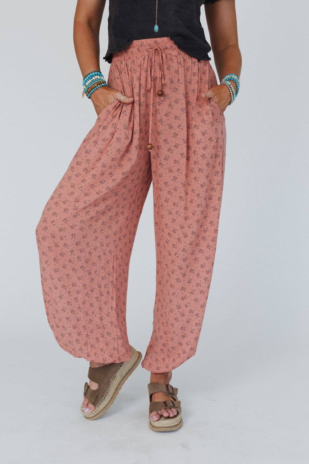 Three Bird Nest - Emberlyn Wide Leg Cinched Pants - Clay