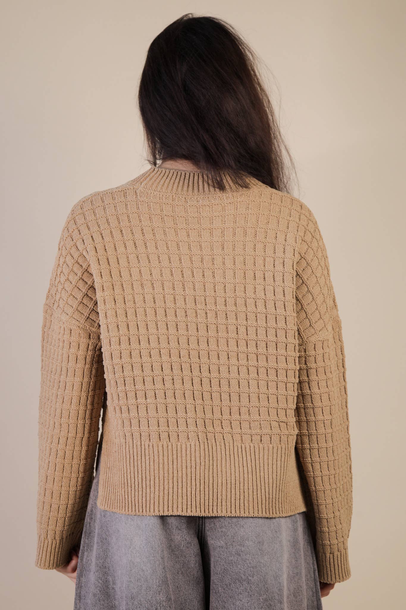 12W3518N-Oversized Textured Solid Casual Knit Sweater Top