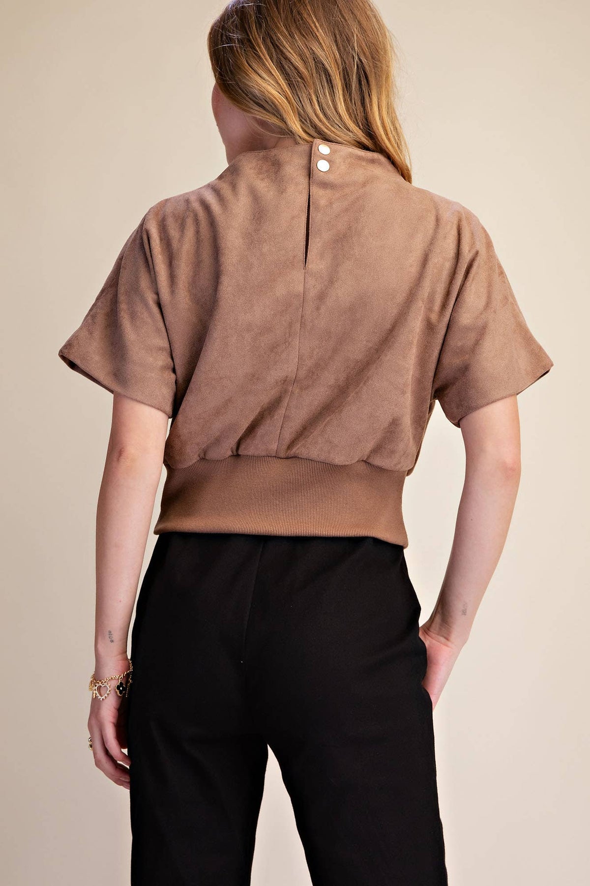 Glam - Mock Neck Suede Look Brush Top