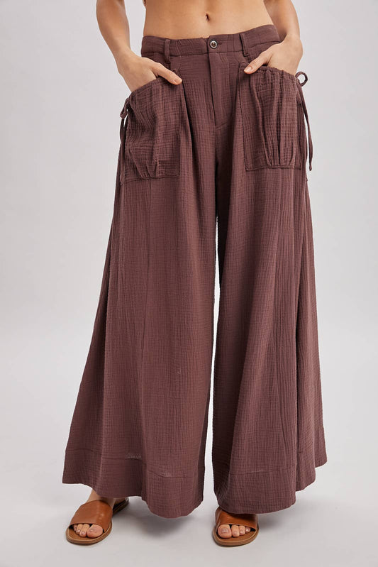 Bluivy - DRAWSTRING PATCH POCKETS WIDE LEG PANTS