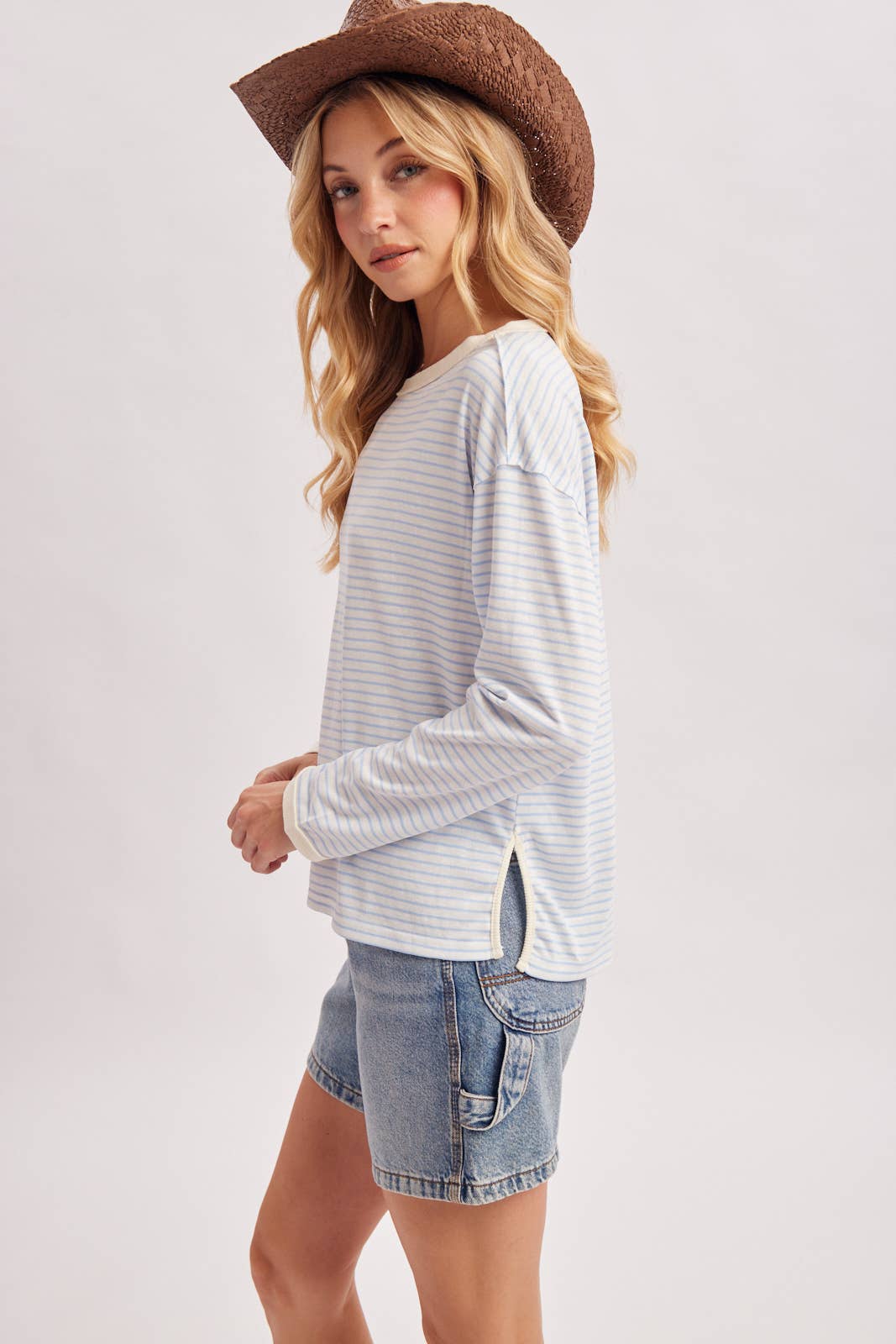 OVERSIZED BOXY STRIPED KNIT LONG SLEEVE TOP