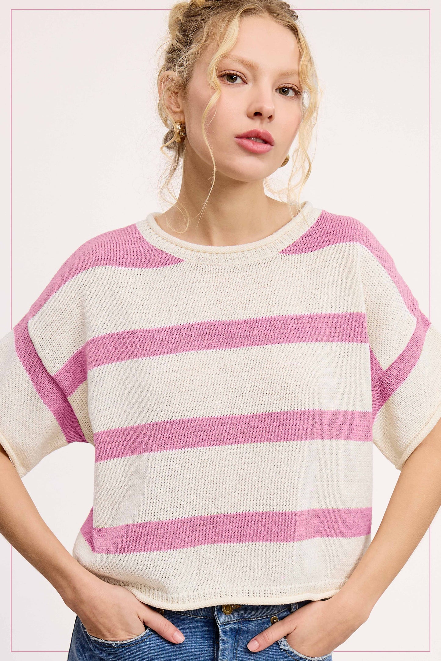 Cropped Sweater/ lightweight and striped