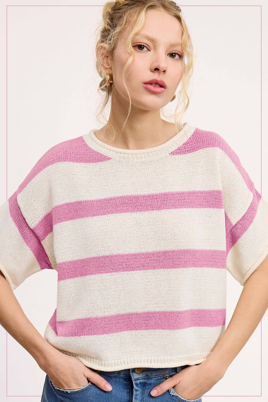 Cropped Sweater/ lightweight and striped