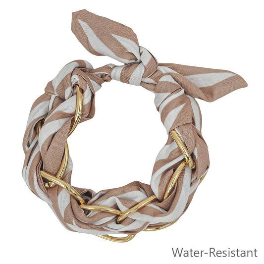 What's Hot - Tan and White Threaded with Gold Chain Tie Bracelet