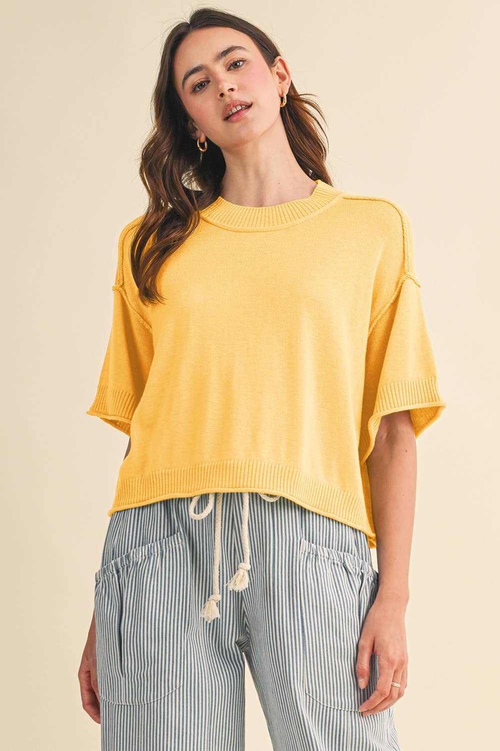 pineapple color short sleeve sweater