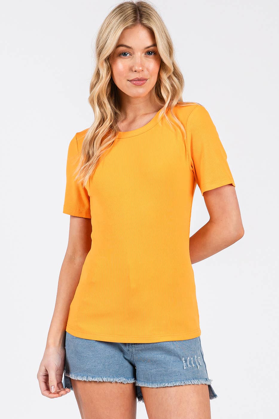 RIBBED ROUND NECK SHORT SLEEVE BASIC CLASSIC TEE