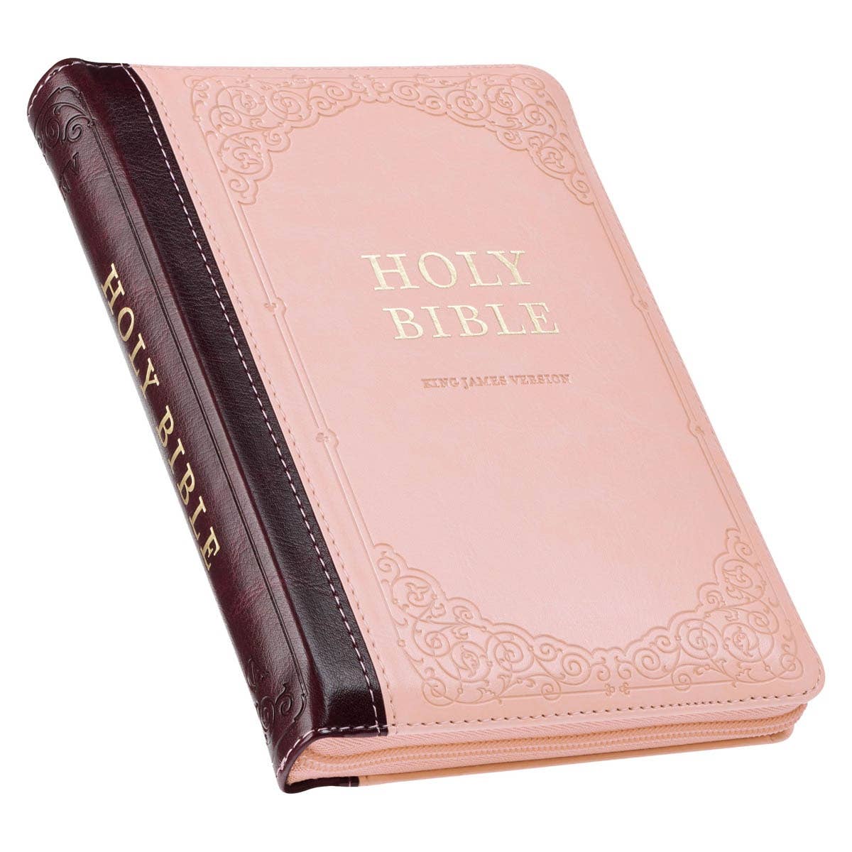 KJV Bible Compact Faux Leather, Pink/Burgundy w/zipper