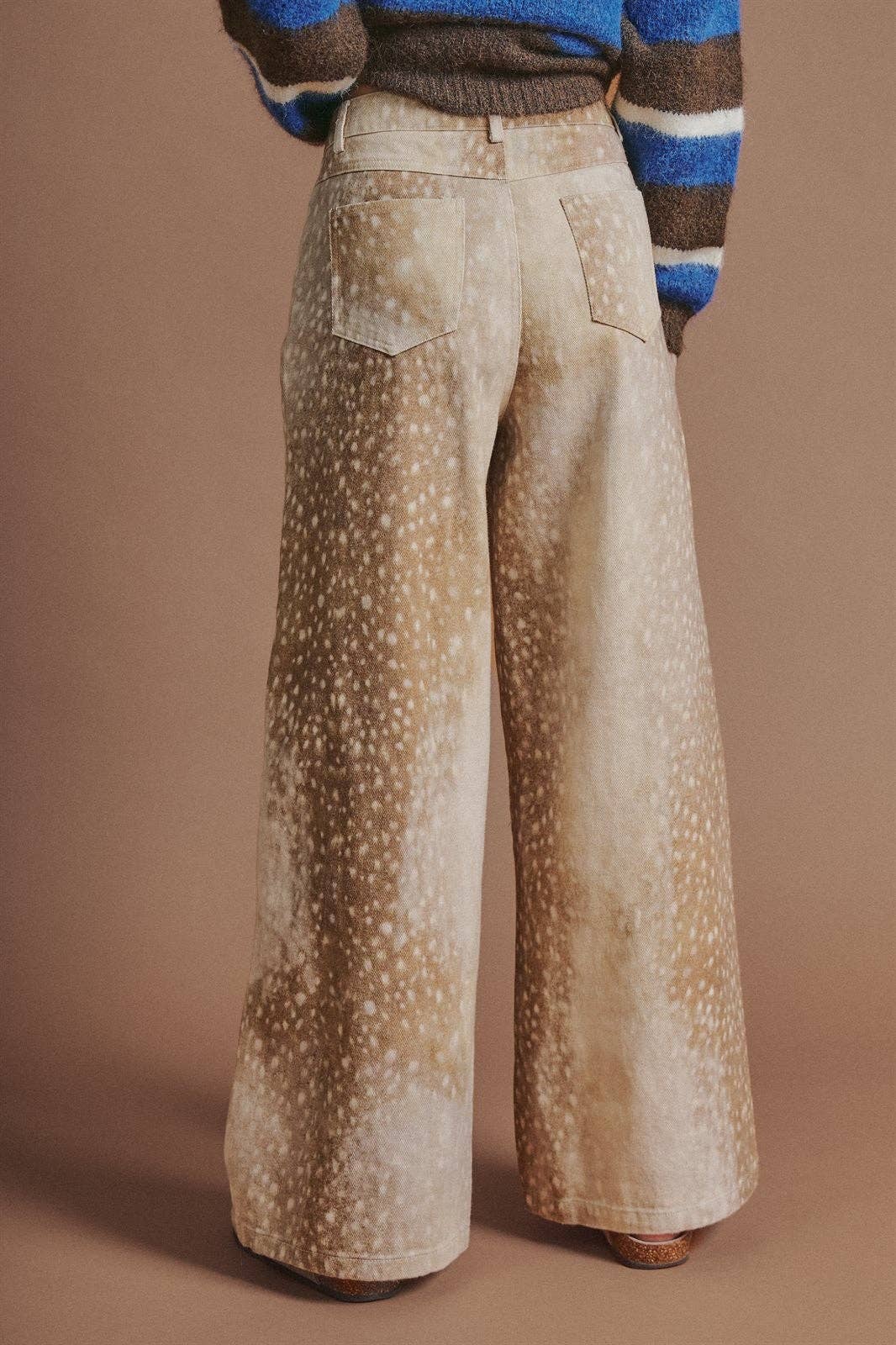 Urban Daizy - Deer Spot Print Wide Leg Cotton Twill Pants
