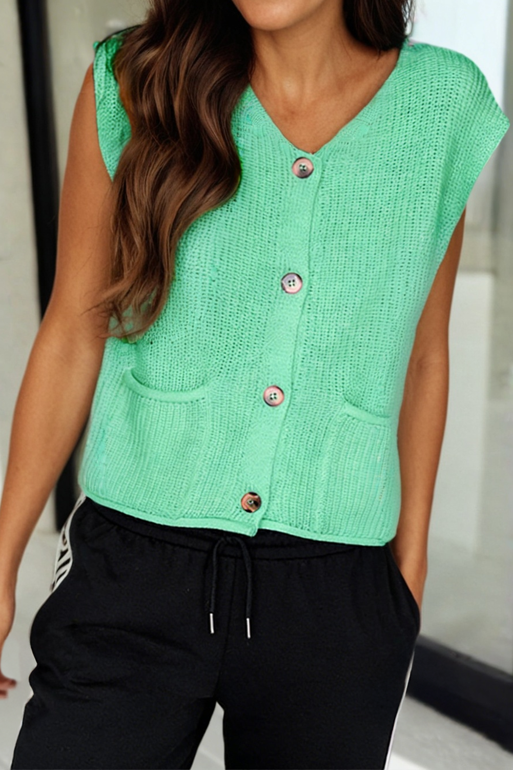 V Neck Button Front Sweater Vest