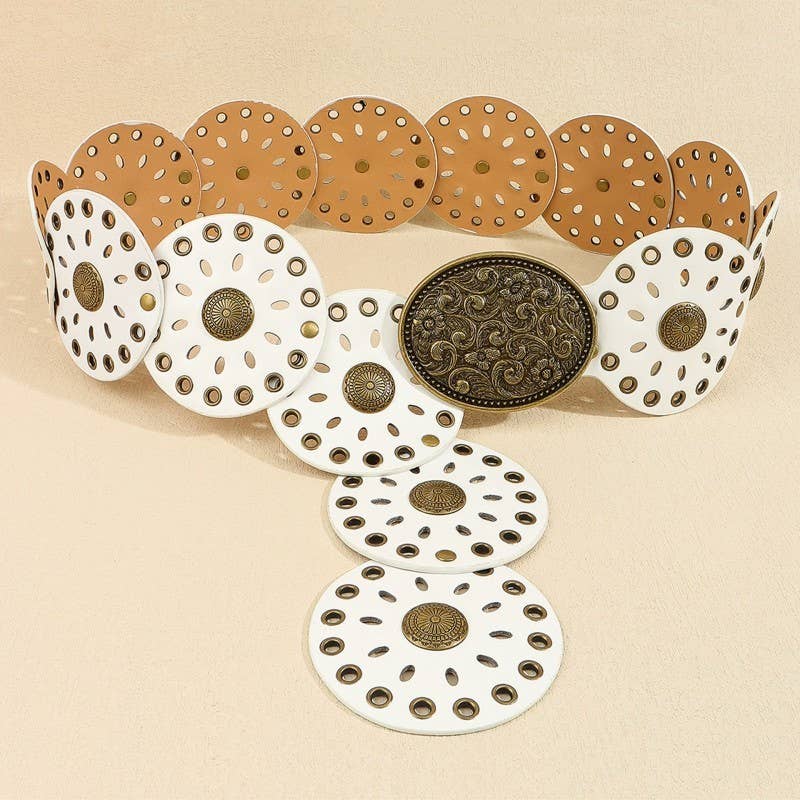 JOSSLYN by wall to wall - Studded Oval Disc Snap Y Shape Punk Belt | 40BT658