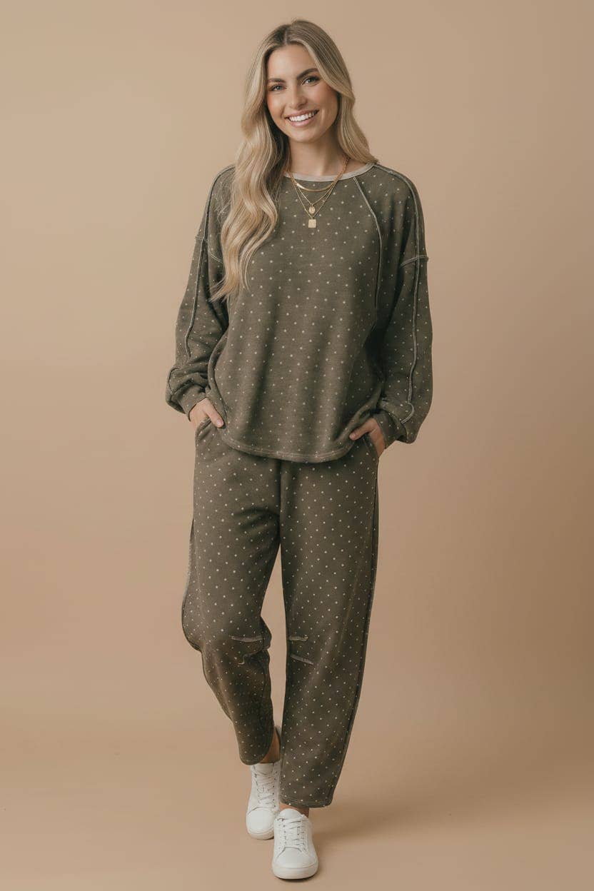 Haptics - Elastic Waist Polka Dot Barrel Pants
