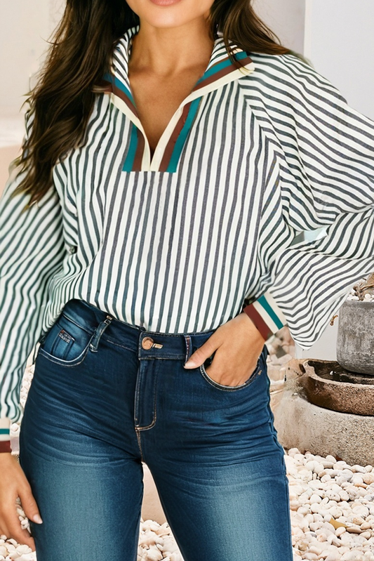 LDC Casual Shift Striped V Neck Blouse