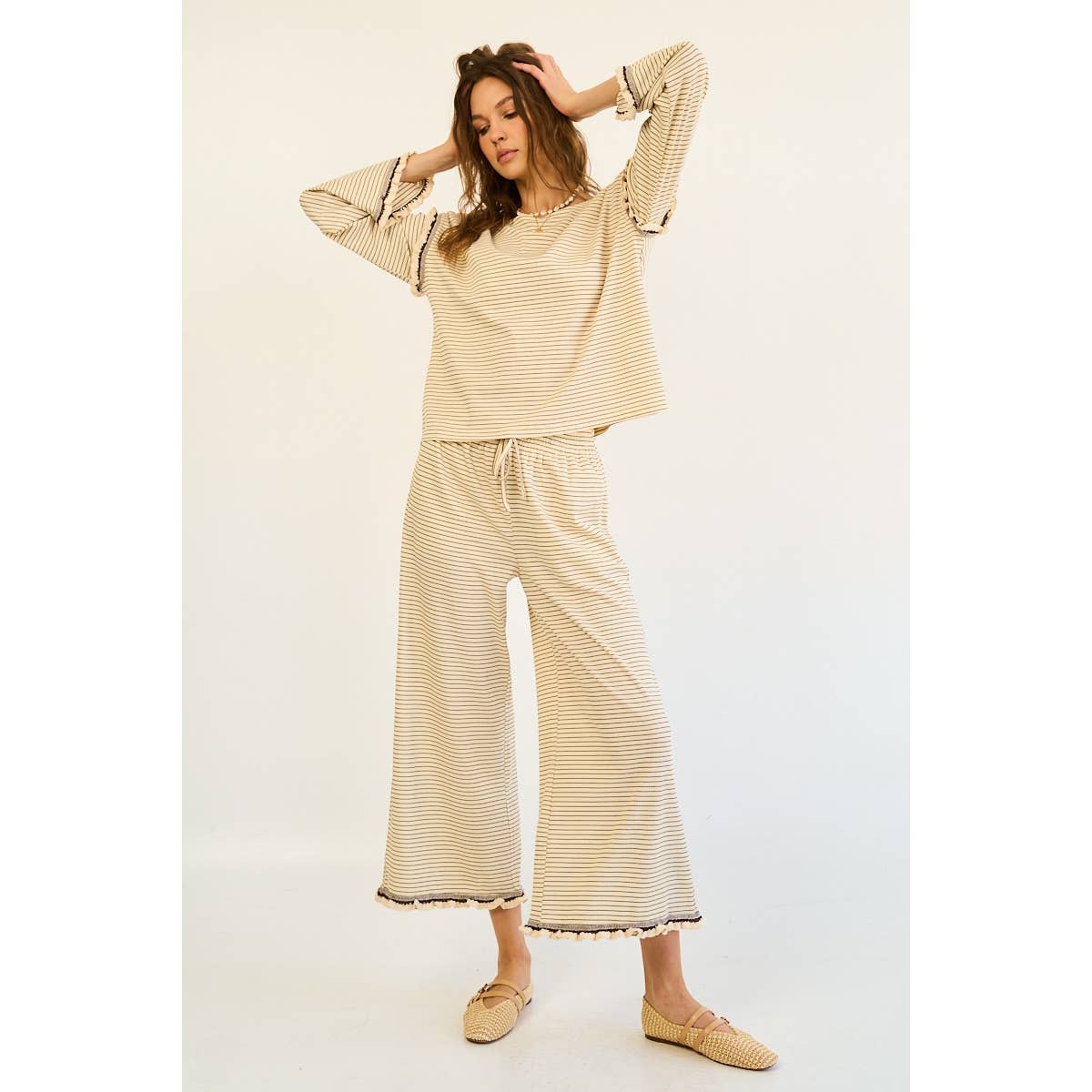 The GREii - Striped Ruffle Edge Pants