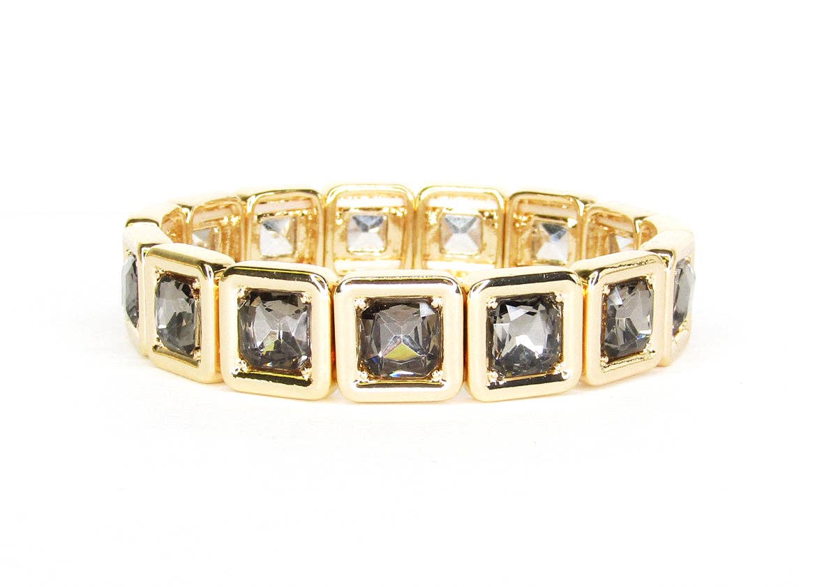 What's Hot - Gold Black Diamond Crystal with Gold Sqaure Stretch Bracelet