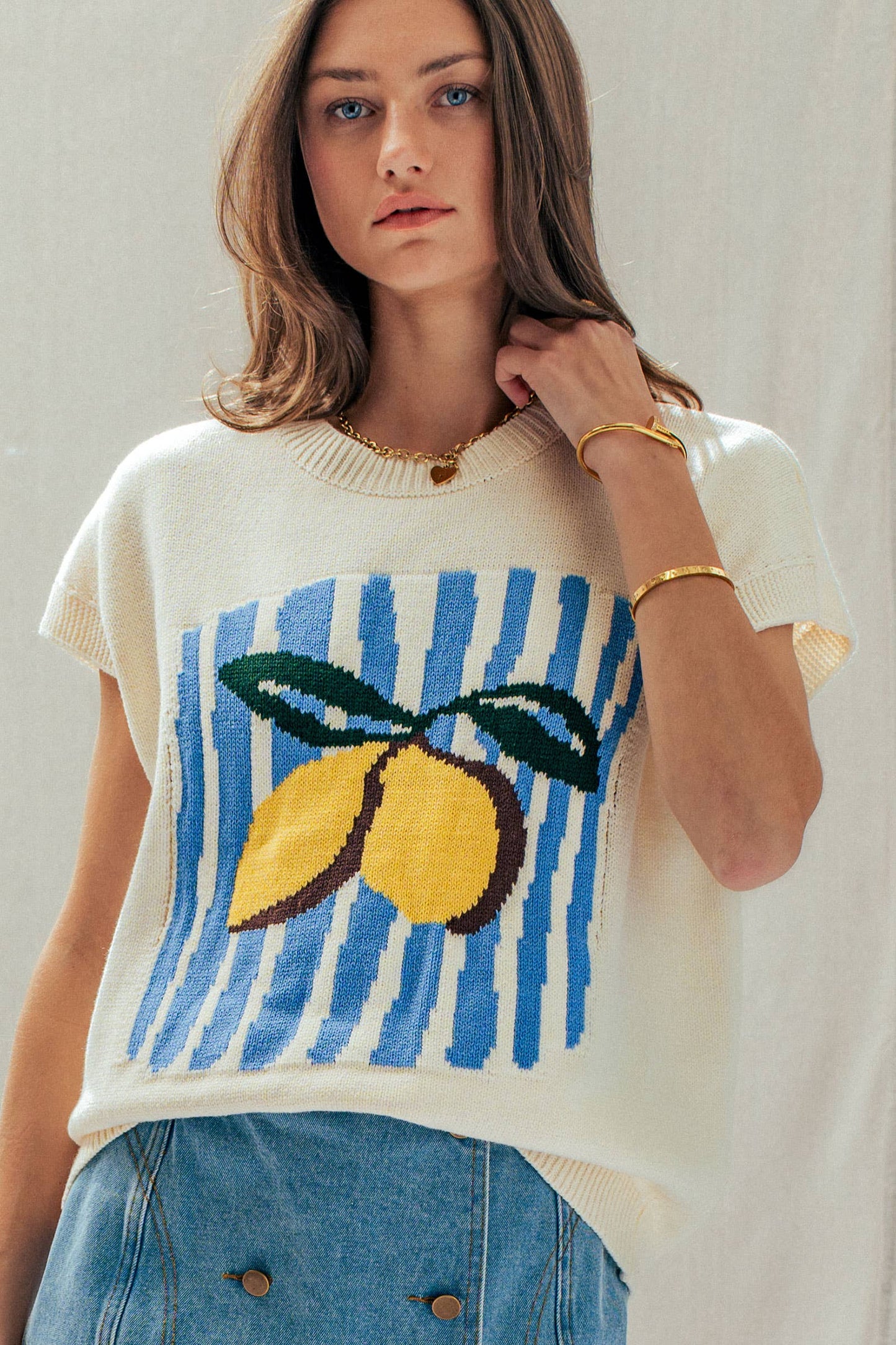 Urban Daizy - Lemon Graphic Knit Vest Citrus Print