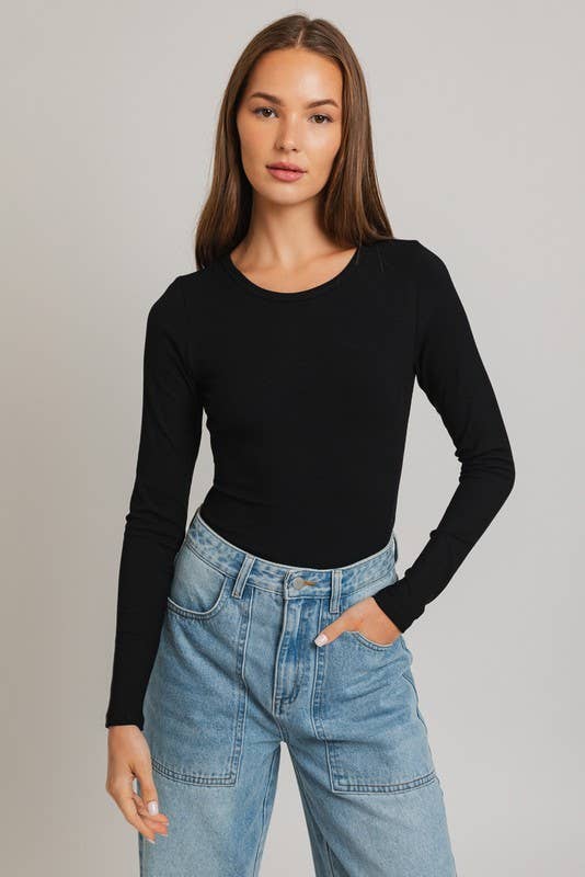 LONG SLEEVE ROUND NECK RIBBED BODYSUIT