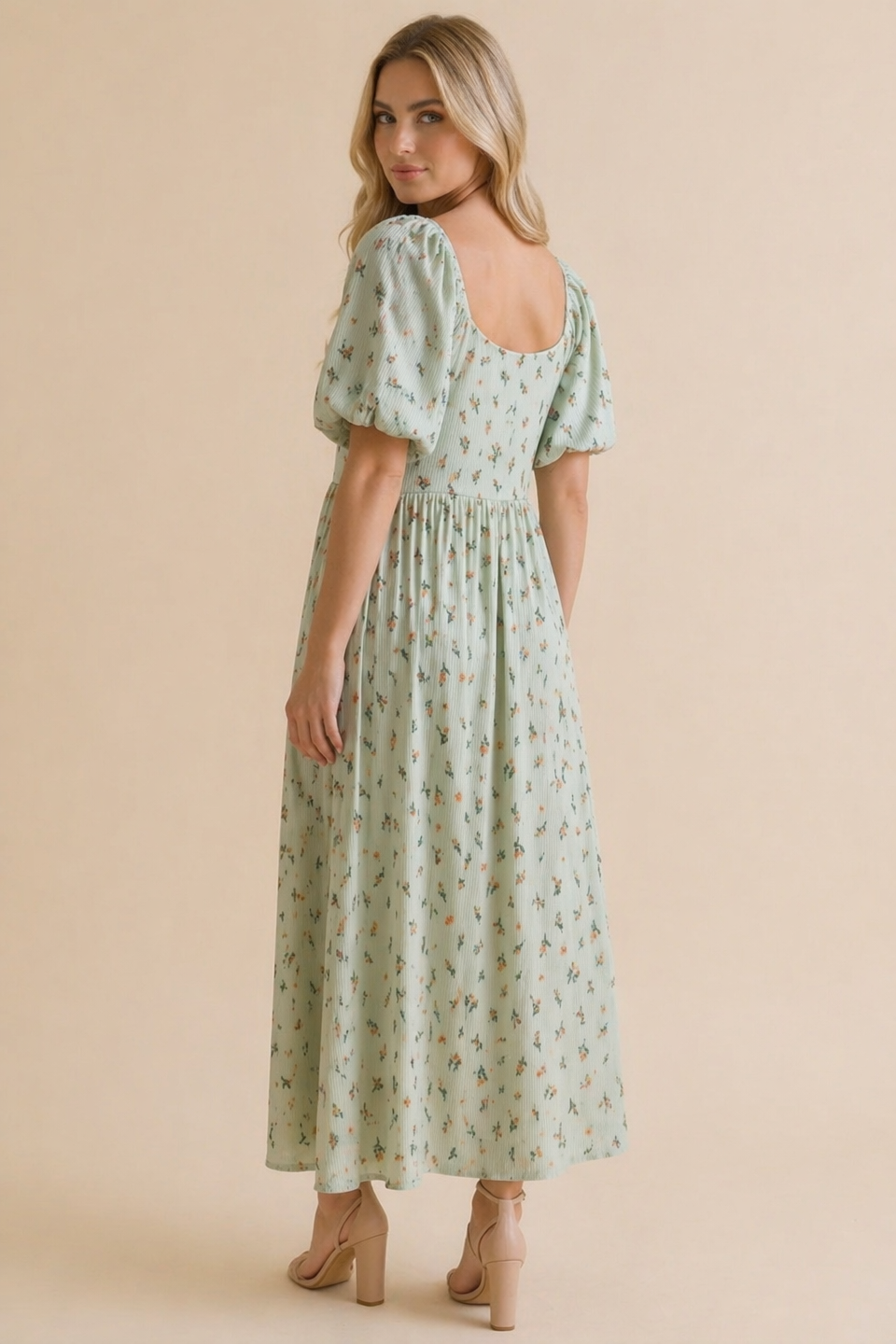 Haptics - Square Neck Floral Babydoll Rib Knit Dress