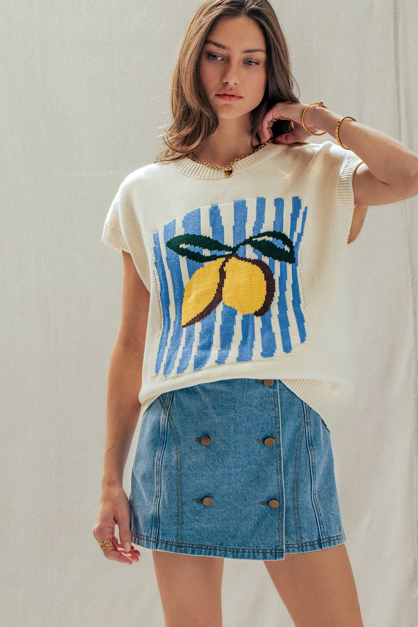 Urban Daizy - Lemon Graphic Knit Vest Citrus Print