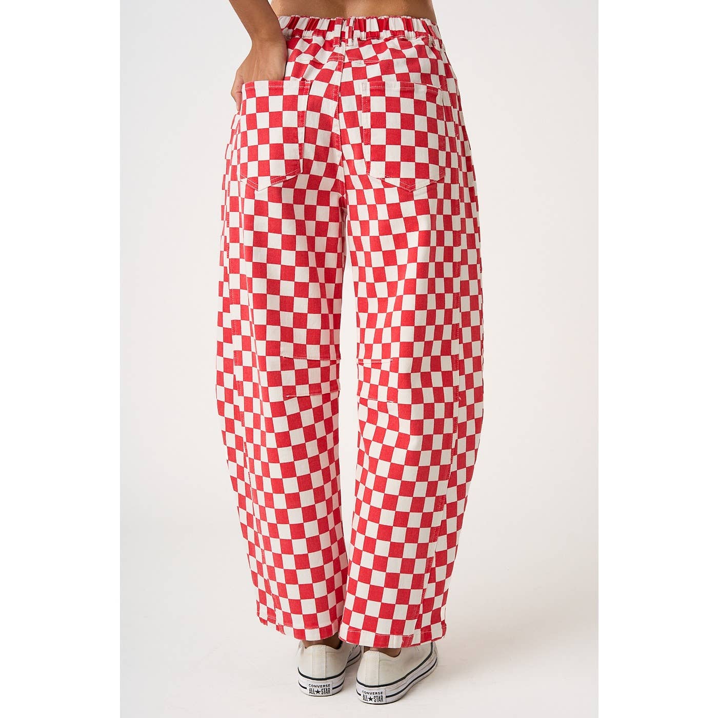 mittoshop - GAME DAY CHECKERED ELASTIC WAIST BARREL PANTS