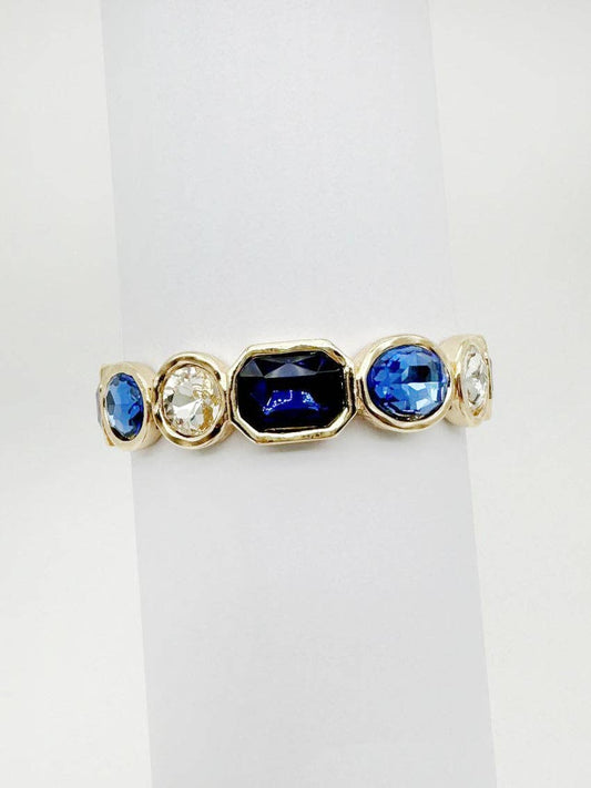 What's Hot - Gold with Blue and Clear Crystals Stretch Bracelet