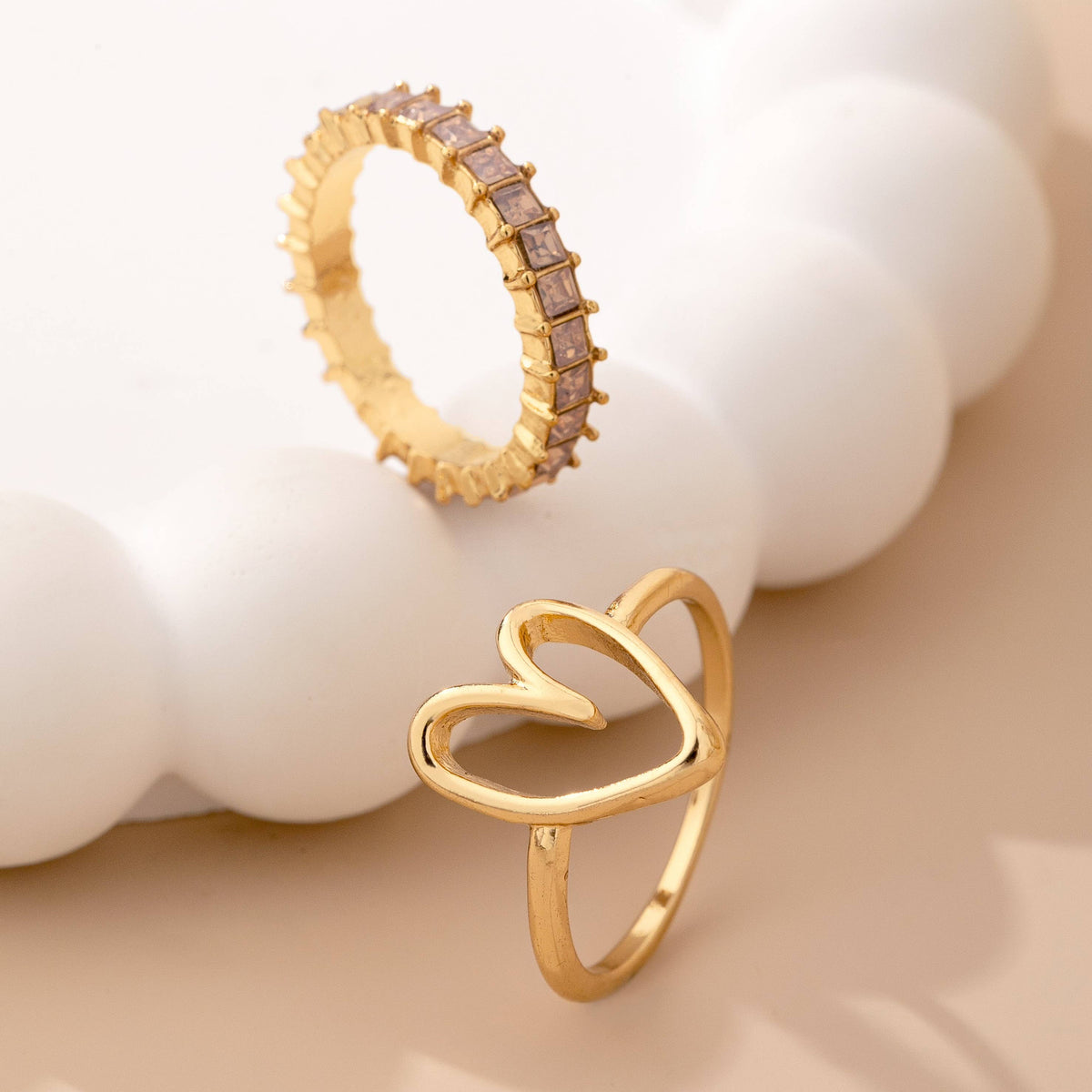 JOSSLYN by wall to wall - Baguette Crystal Heart Open Ring | 80R245
