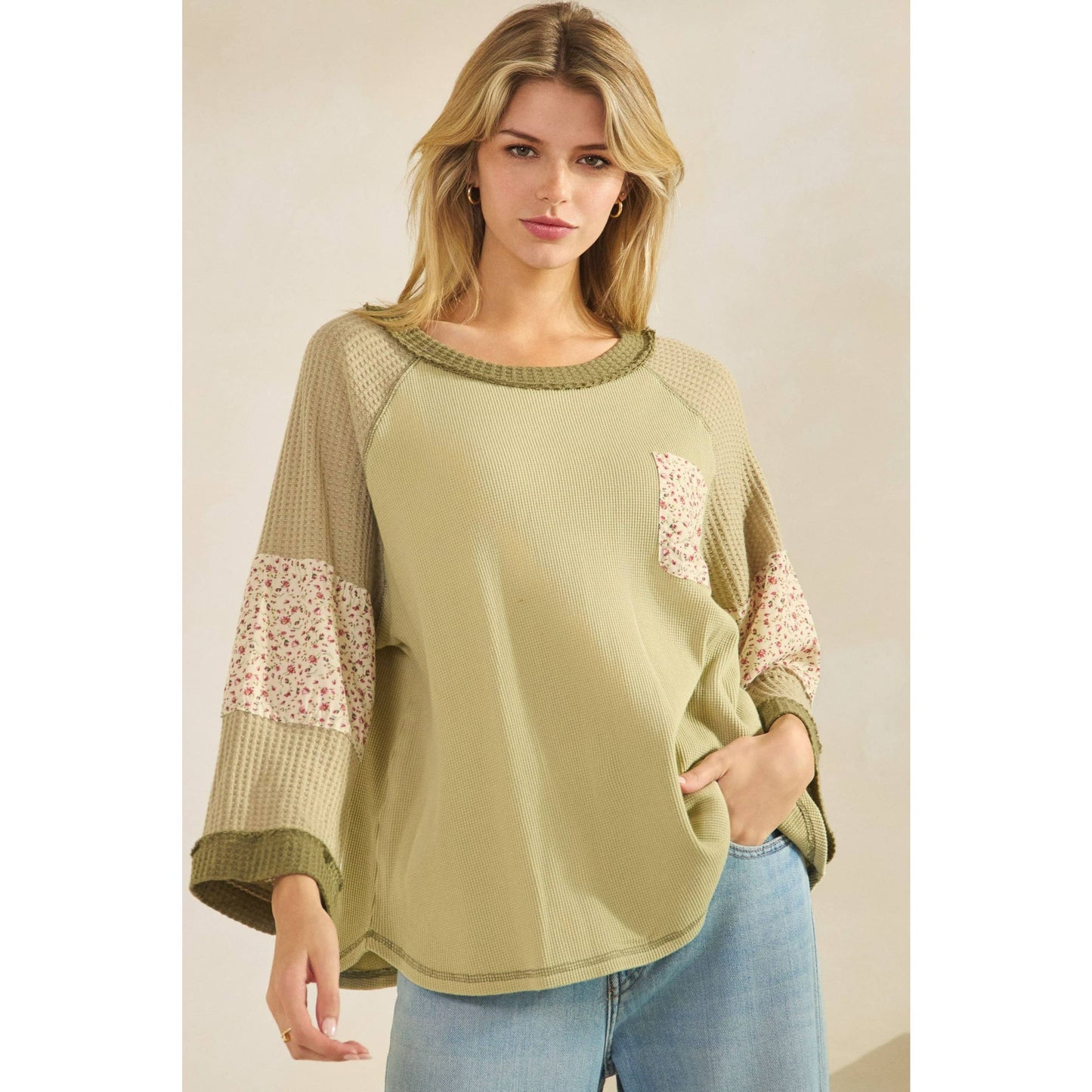 BLOSSOM PATCHWORK WAFFLE TOP (ST7886)