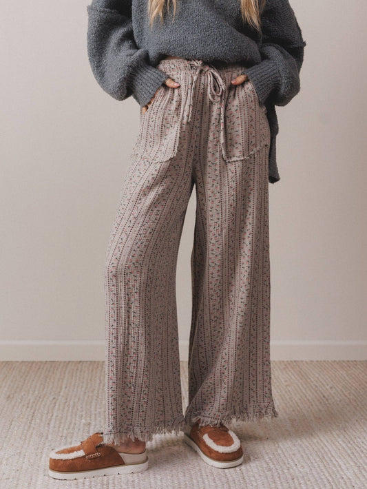 Three Bird Nest - Sandra Wide Leg Ruffle Pant - Taupe
