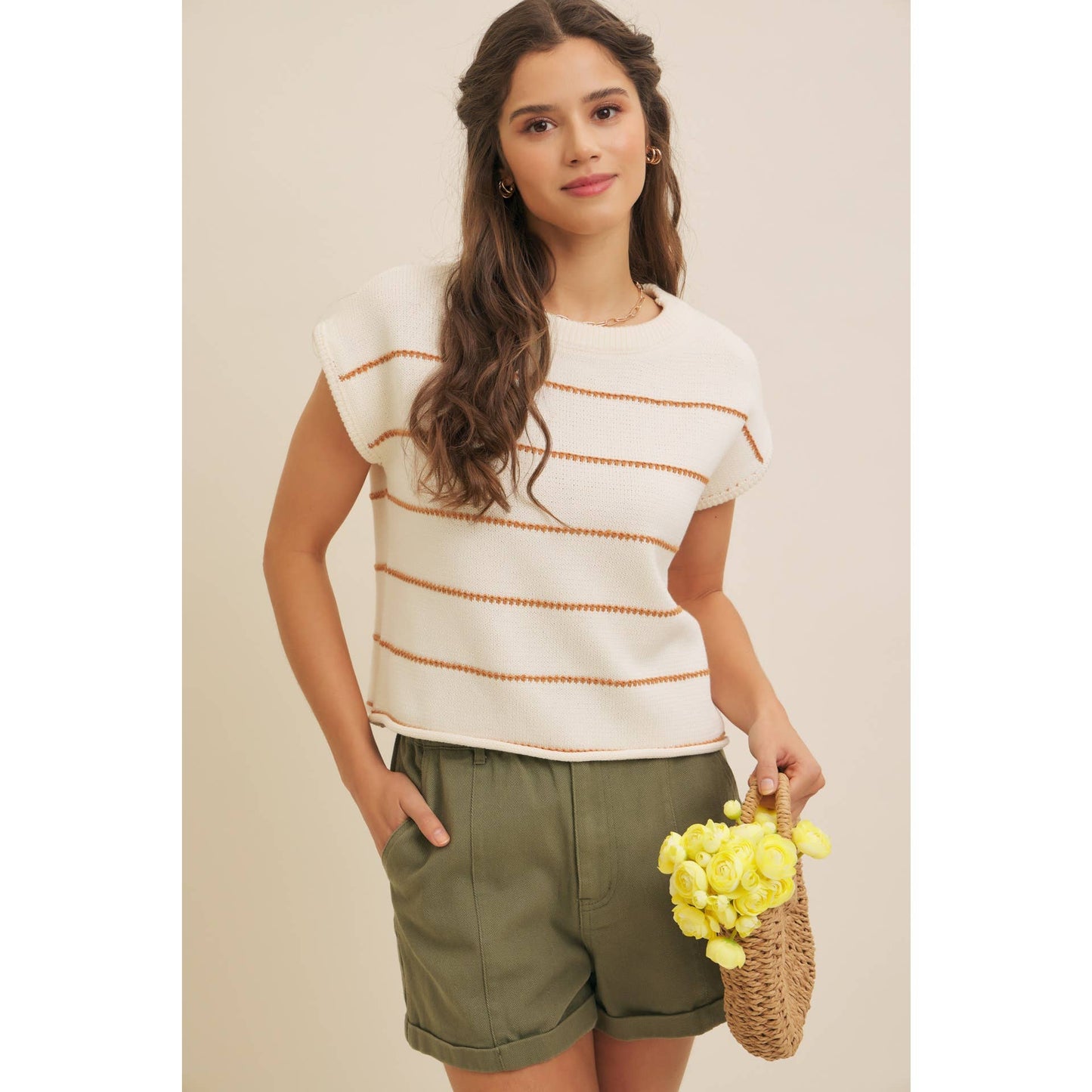 STITCH DETAILED STRIPE SWEATER TOP
