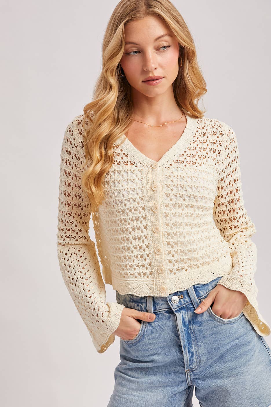 Bluivy - BUTTON DOWN OPEN-KNIT CROCHET CARDIGAN