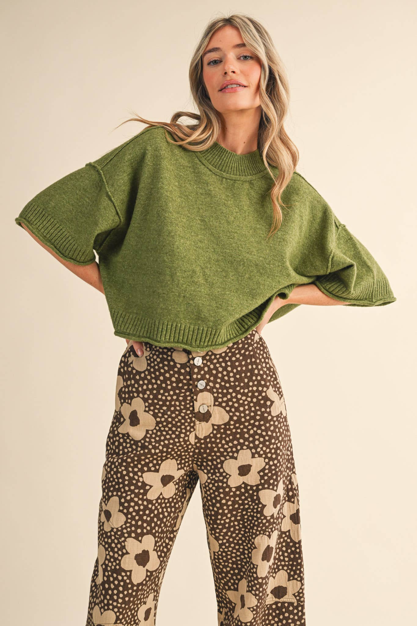 MARLED KNIT MOCK NECK SHORT SLEEVE SWEATER MSW11178