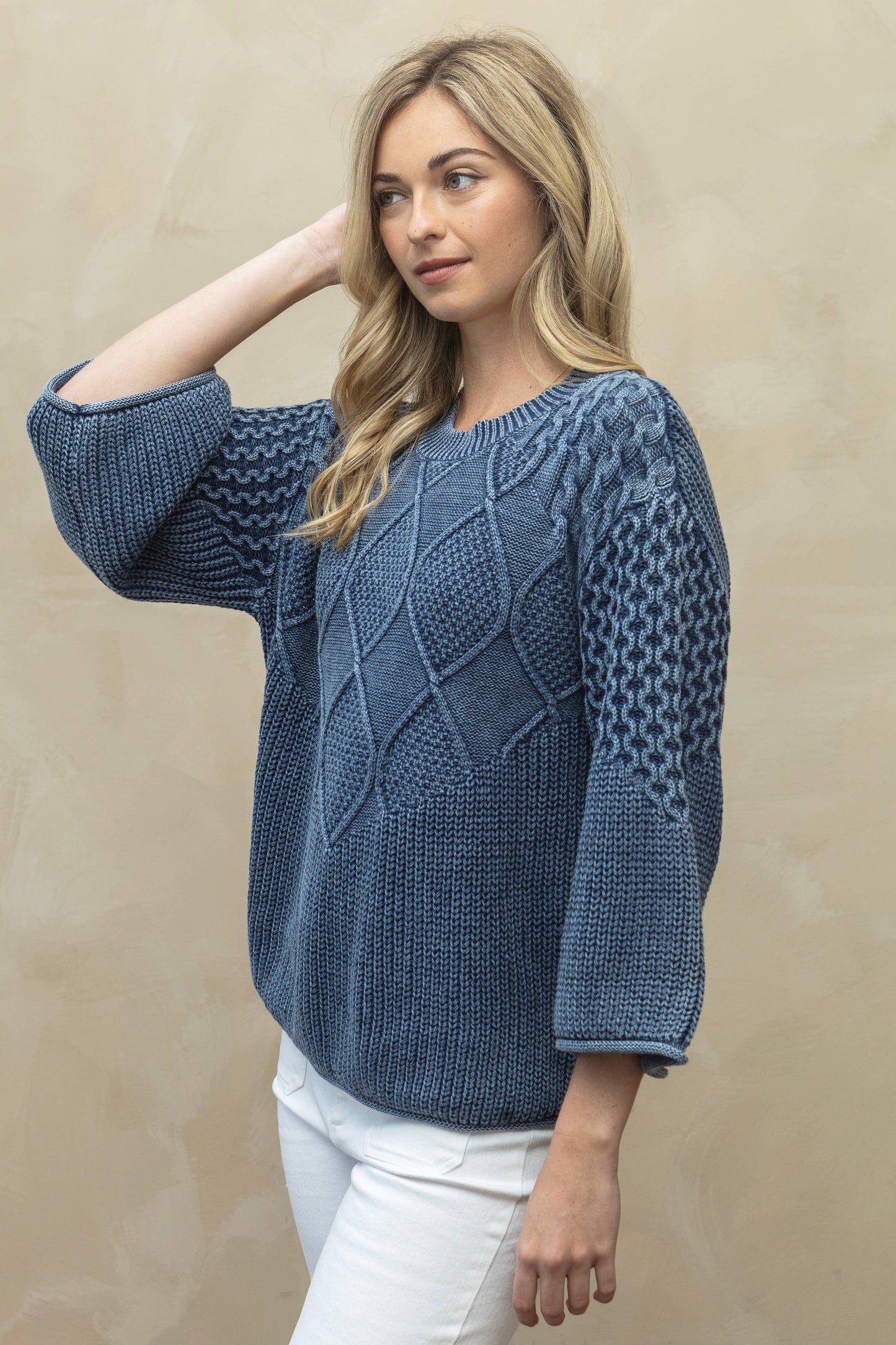 SA00122T - Textured Pattern Washed Casual Sweater