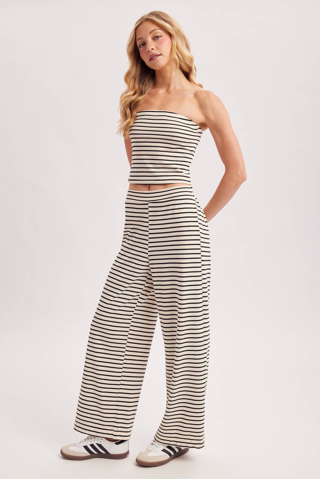 STRIPED KNIT TUBE AND WIDE PANTS SET