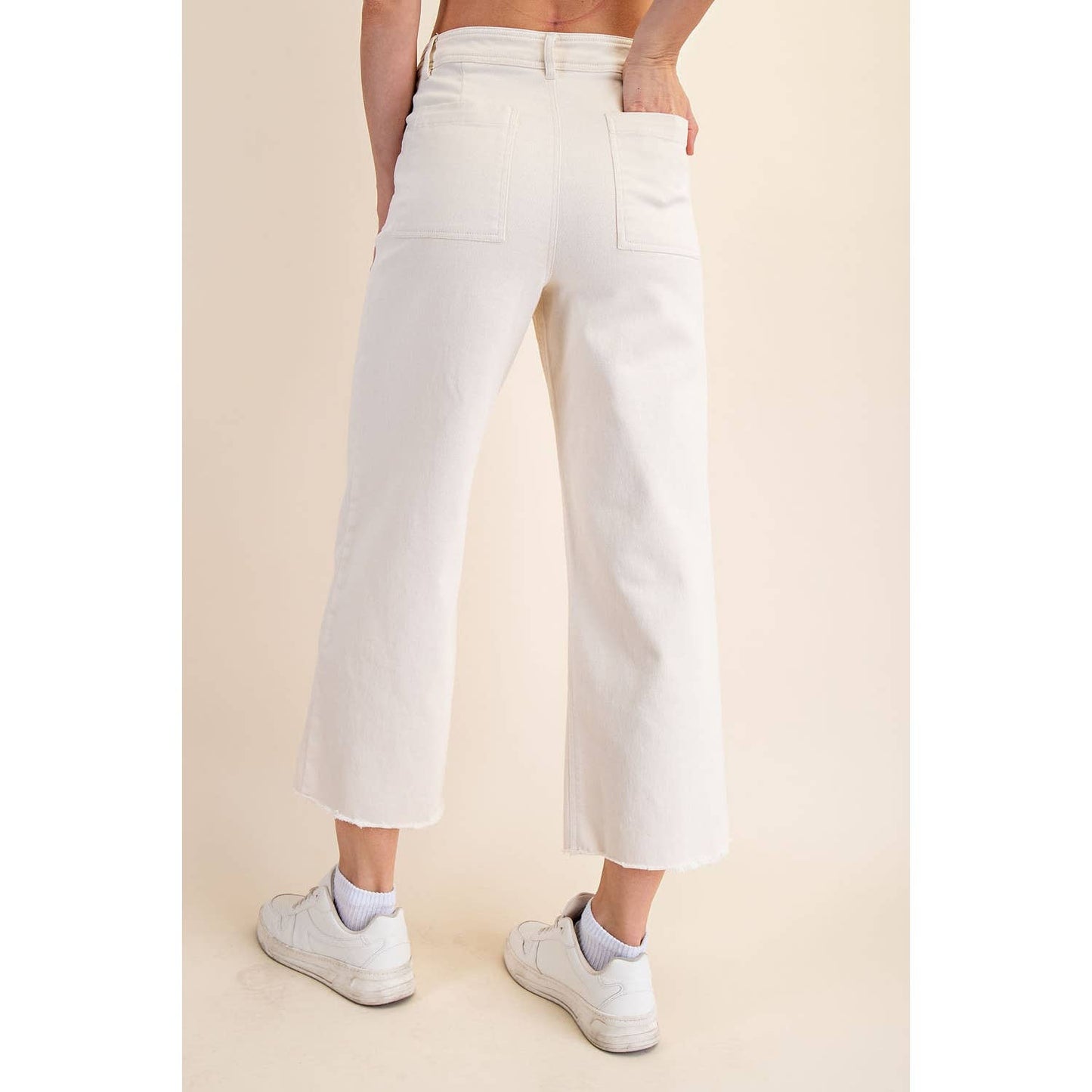 COTTON TWILL WIDE LEG ANKLE PANT