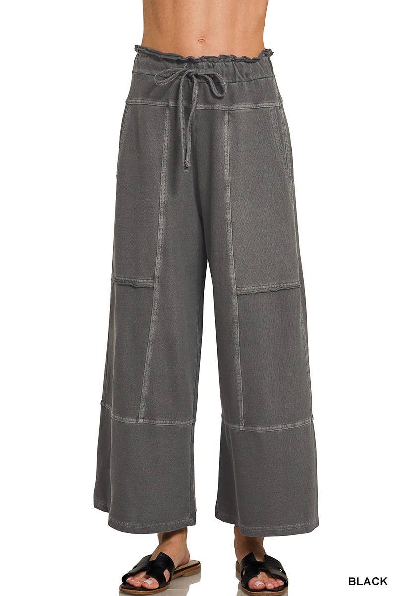Vanilla Monkey - French Terry Washed Exposed-seam Wide Leg Pants