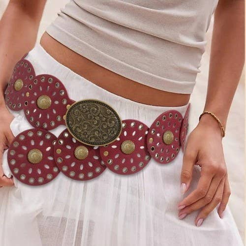 JOSSLYN by wall to wall - Studded Oval Disc Snap Y Shape Punk Belt | 40BT658