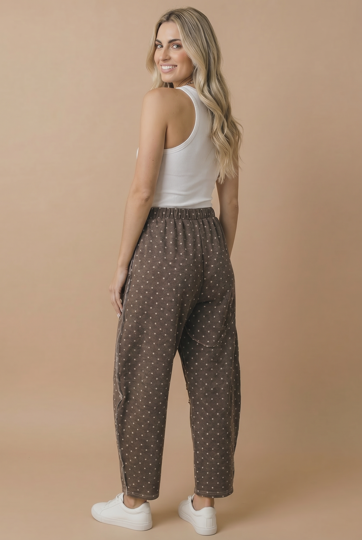 Haptics - Elastic Waist Polka Dot Barrel Pants