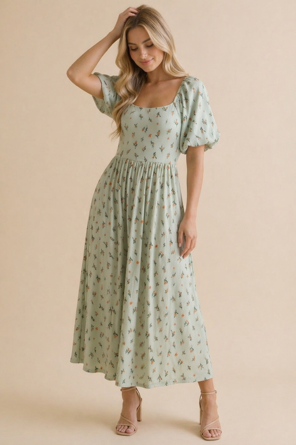 Haptics - Square Neck Floral Babydoll Rib Knit Dress