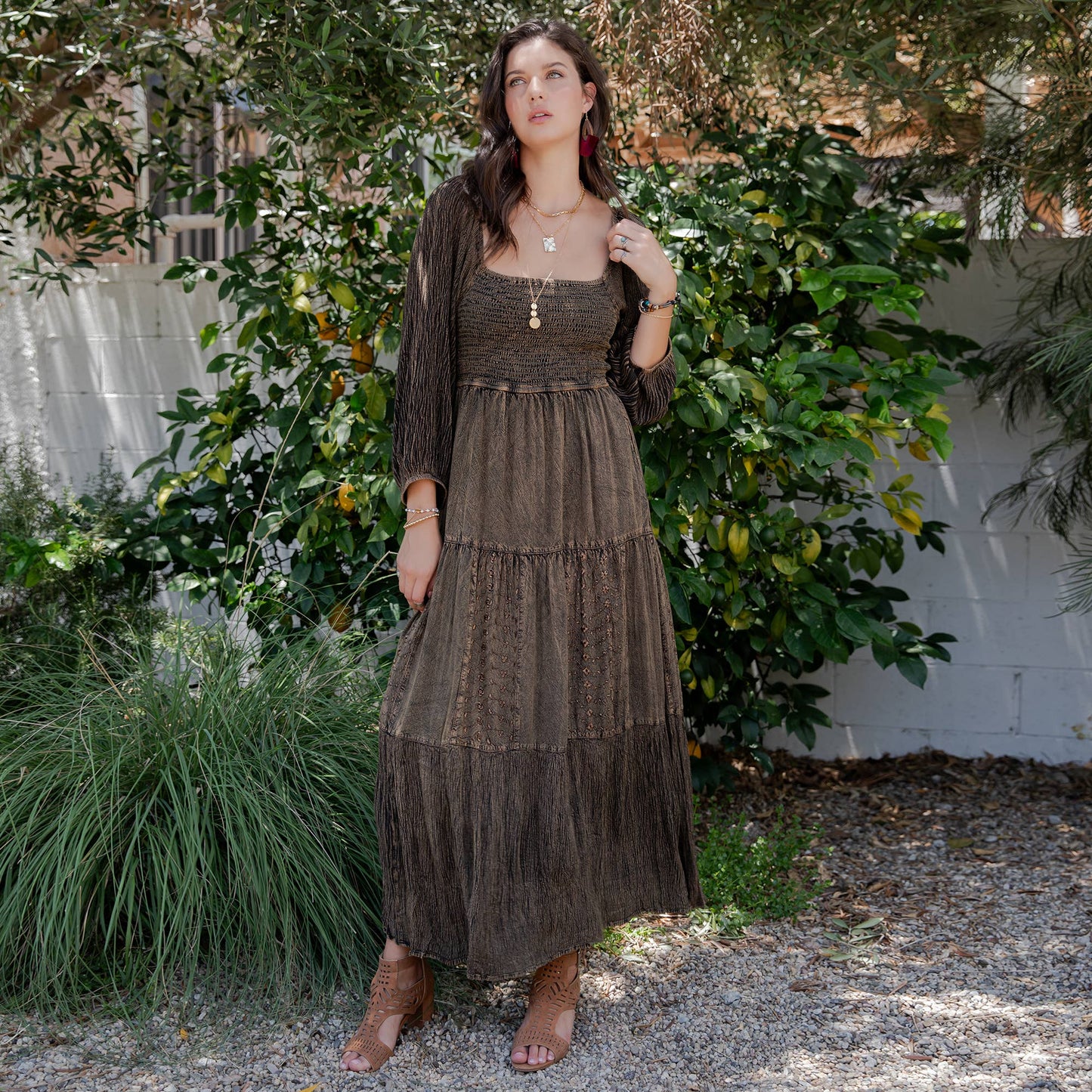 Embroidered Empire Mid-Length Dress (New Color)